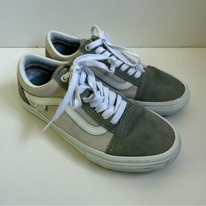 Vans Old Skool Shoes Mens 7 Womens 9.5 Gray White PopCush Skate Low Suede Canvas